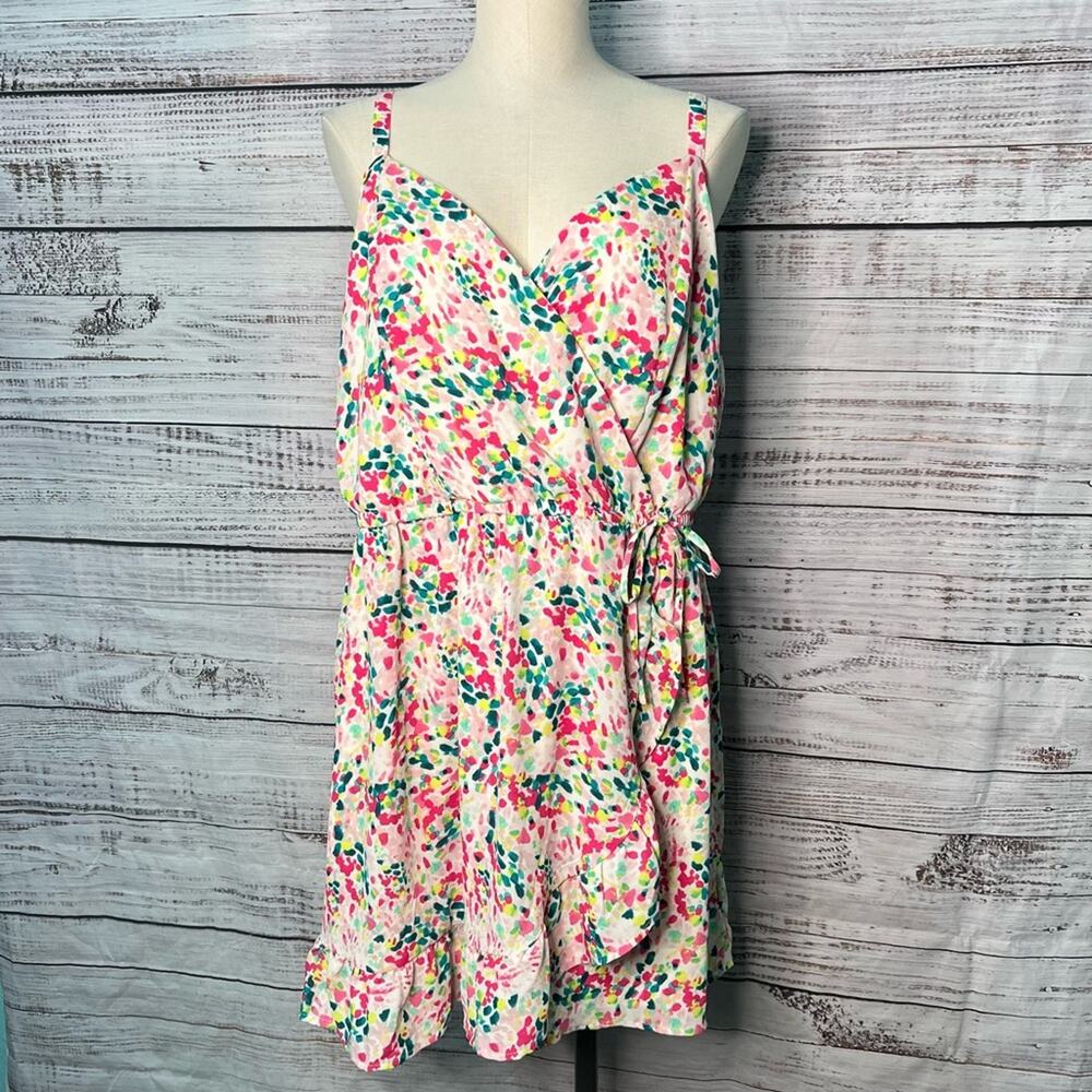 Torrid 2X Georgette Surplice Wrap Romper Spotted Confetti Sleeveless Adjustable